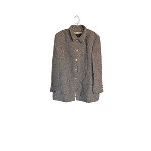 Louis Feraud Textured Coat Woven Design Button-Up Size Large blk Wht